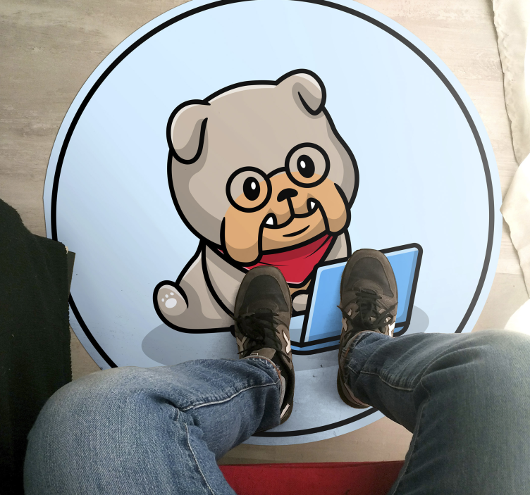 Alfombra vinílica de animales cachorro con computadora - TenVinilo