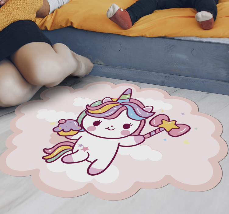 Alfombra vinílica infantil bebé unicornio con varita - TenVinilo