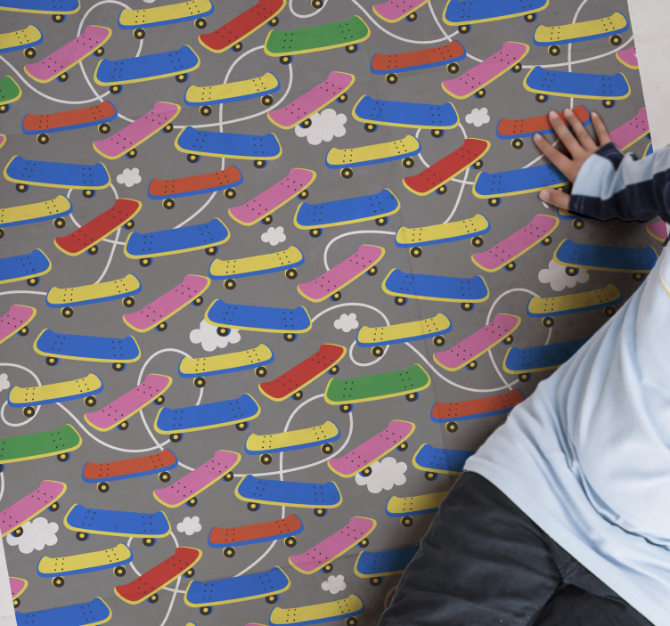 Alfombra vinílica infantil patrón de patineta - TenVinilo