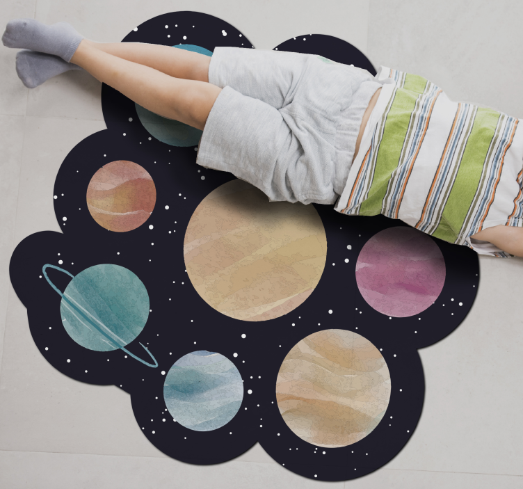 Alfombra vinílica infantil tema del espacio planetario - TenVinilo