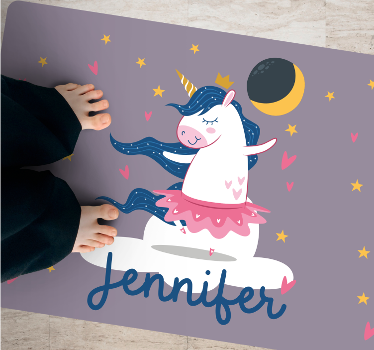 Alfombra vinílica infantil unicornio bailarín personalizado - TenVinilo