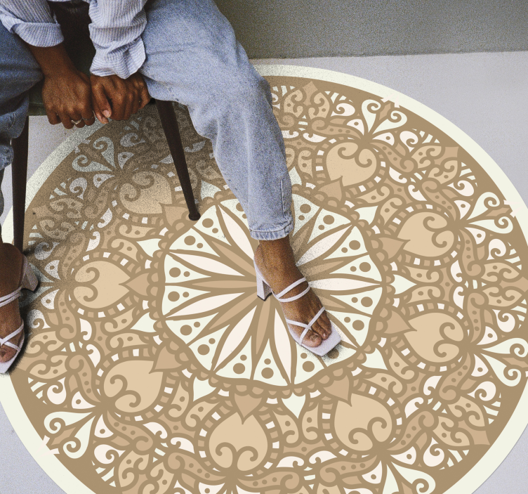 Alfombra vinílica mandala diseño circular beige elegante - TenVinilo