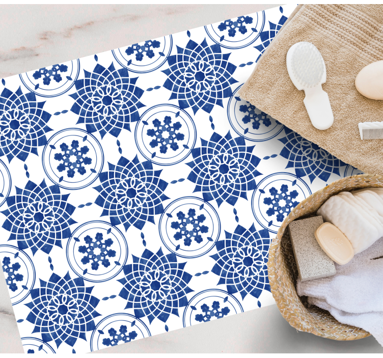 Alfombra vinílica mandala intrincados motivos azules - TenVinilo
