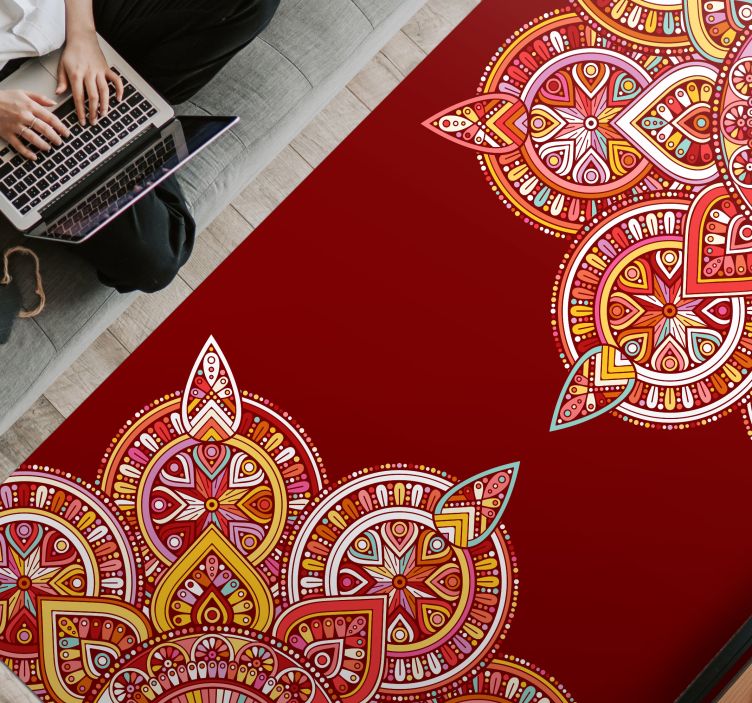 Alfombra vinílica mandala motivos geométricos vibrantes - TenVinilo