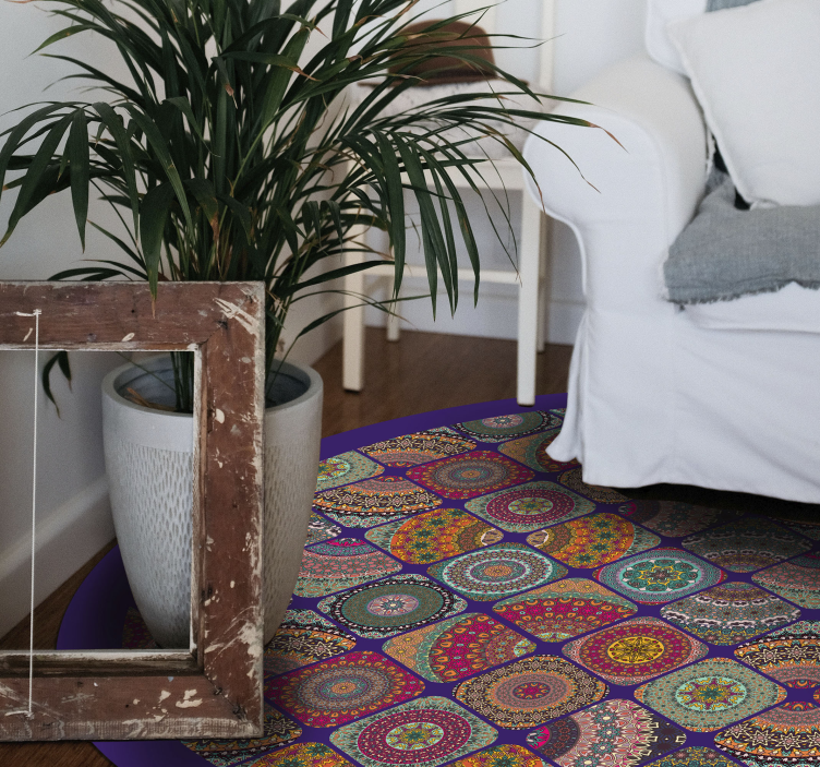 Alfombra vinílica mandala patrones circulares coloridos - TenVinilo
