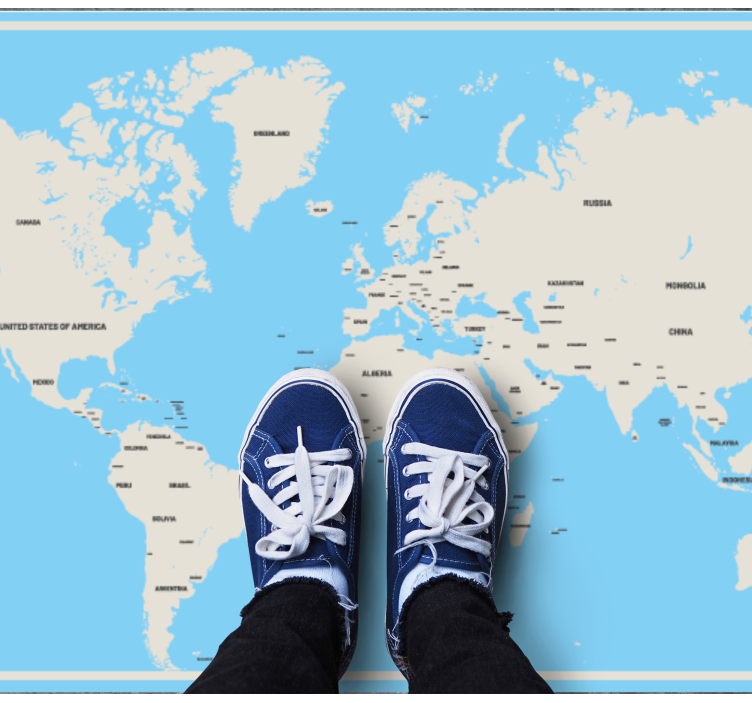 Alfombra de vinilo mapamundi Colores claros con nombres de países - TenVinilo