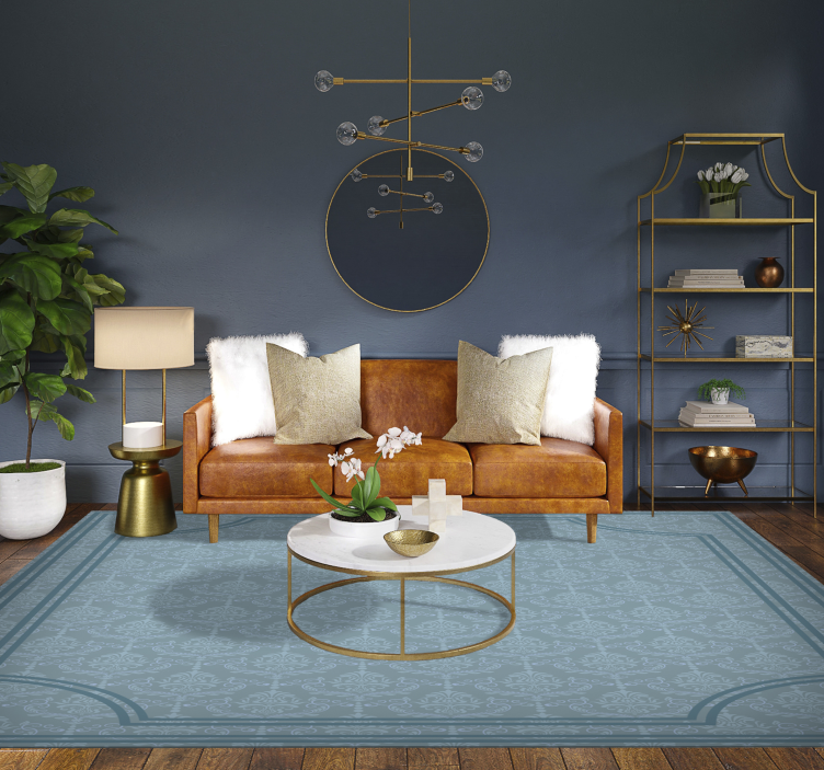 Alfombra vinílica comedor barroco azul suave - TenVinilo