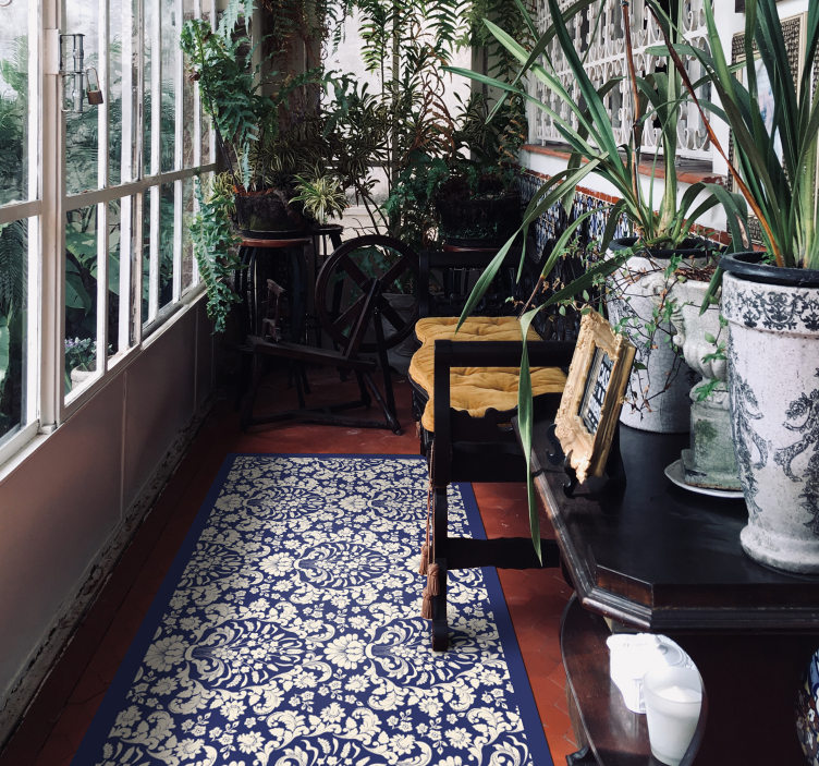 Alfombra vinílica minimalista patrón floral adornado - TenVinilo