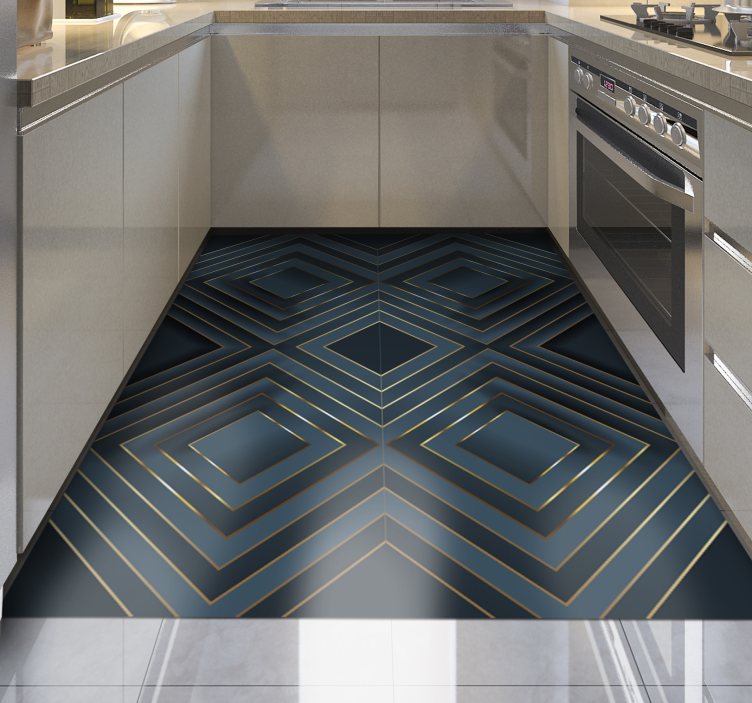 Alfombra vinílica moderna cuadrados delineados en negro - TenVinilo