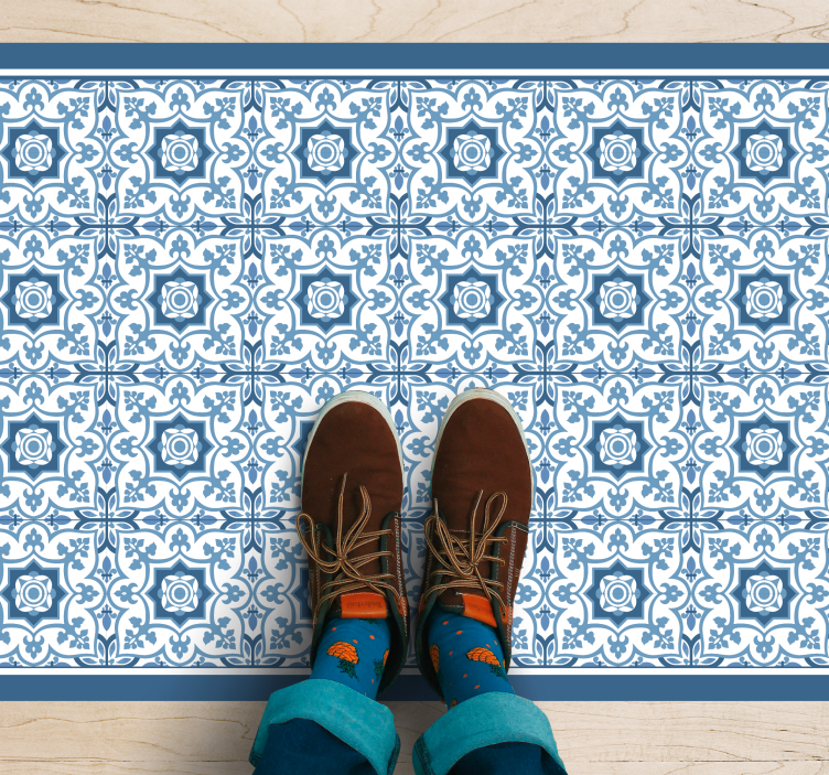 Alfombra vinílica hidráulica mosaico con estampado azul - TenVinilo