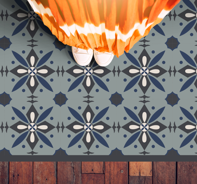 Alfombra vinílica hidráulica motivo botánico gris - TenVinilo