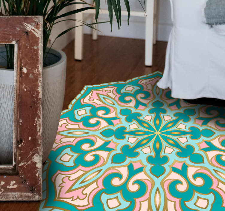 Alfombra vinílica mosaico medallón inspirado en mandala - TenVinilo