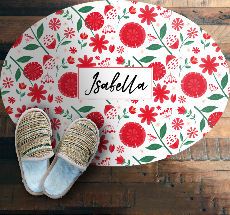Alfombra vinílica dormitorio flores rojas personalizadas - TenVinilo