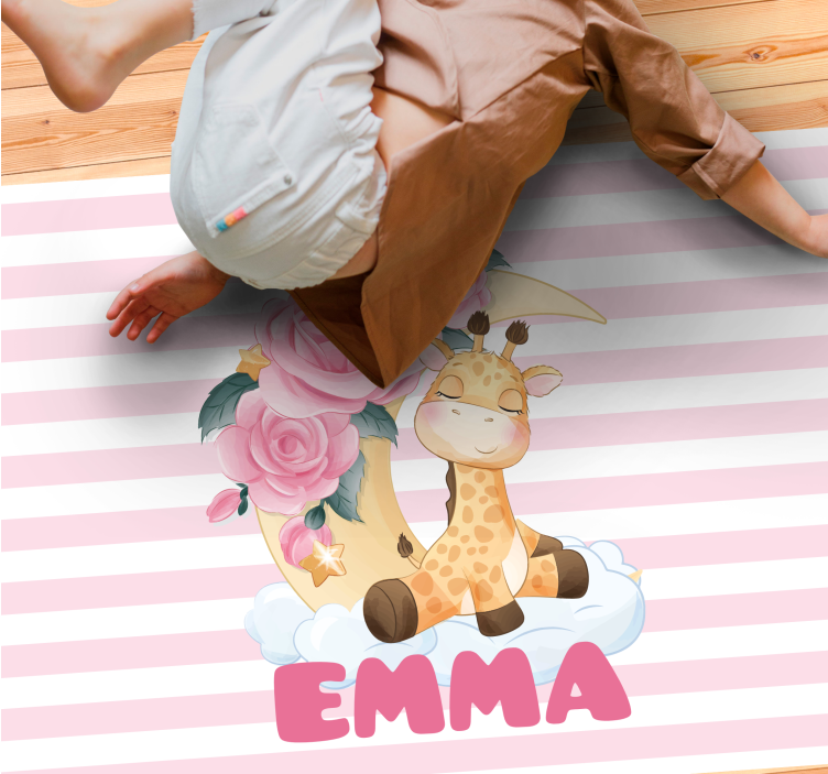 Alfombra vinílica bebé jirafa feliz personalizada - TenVinilo
