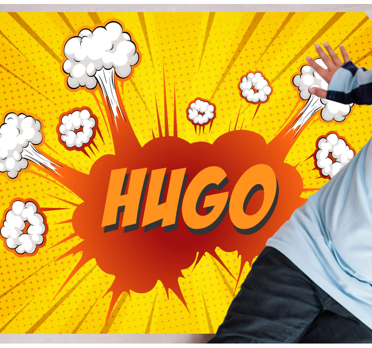 Alfombra vinílica personalizable explosión cómica con nombre - TenVinilo