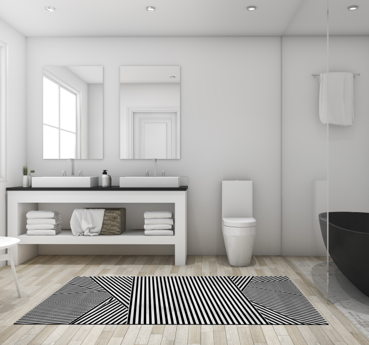 Alfombra vinílica baño rayas blancas y negras - TenVinilo