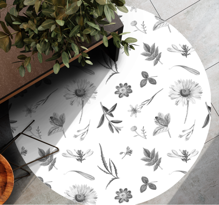 Alfombra vinilo redonda Flores de sprint gris - TenVinilo