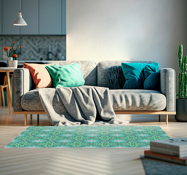 Alfombra de vinilo vintage azulejo hidráulico verde - TenVinilo