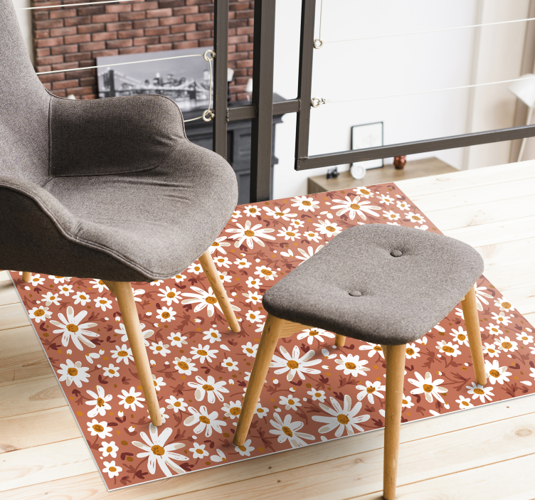 Alfombra vinílica vintage  flor de margarita  - TenVinilo