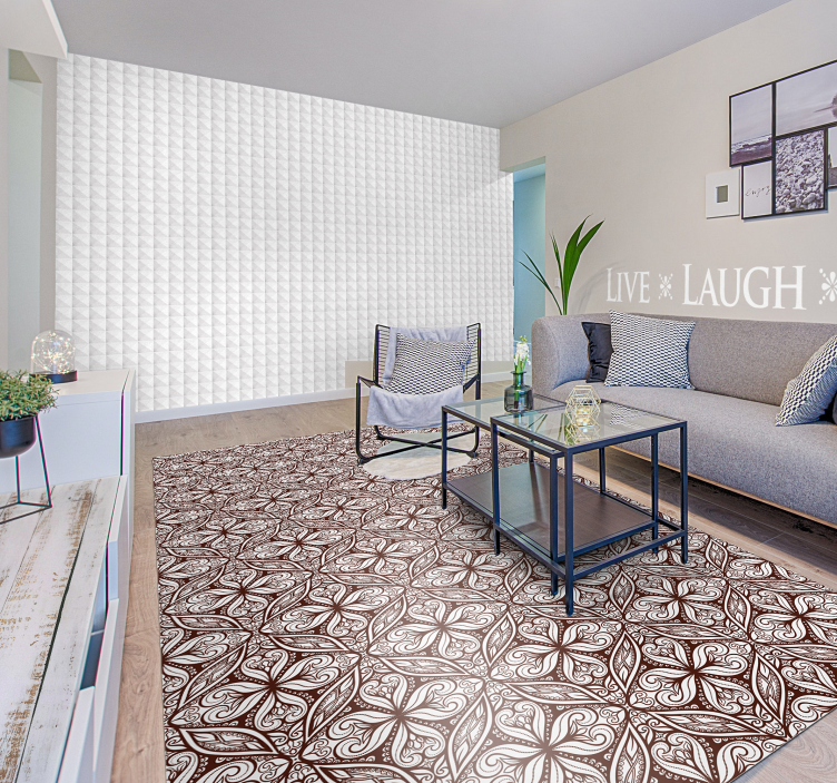 Alfombra de vinilo vintage patrón floral marrón - TenVinilo