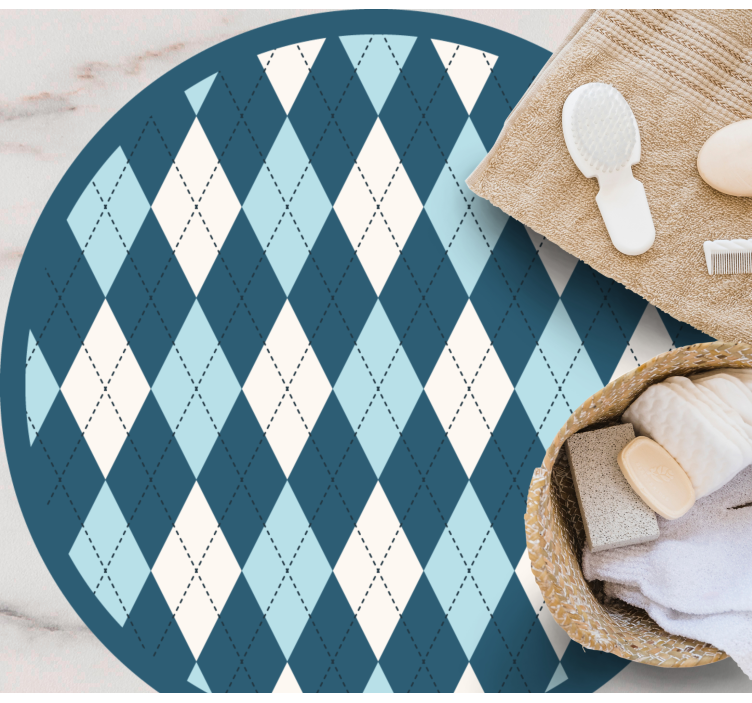 Alfombra vinílica baño Patrón de cuadros de diamante azul - TenVinilo