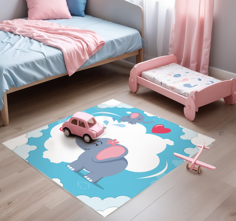 Alfombra vinílica bebé adorable paisaje de nubes de elefante - TenVinilo