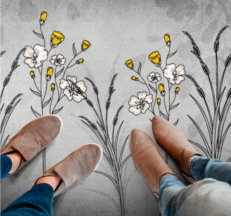 Alfombra vinílica flores detalle de boceto floral - TenVinilo