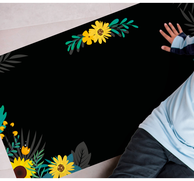 Alfombra vinílica flores Girasoles sobre fondo negro - TenVinilo