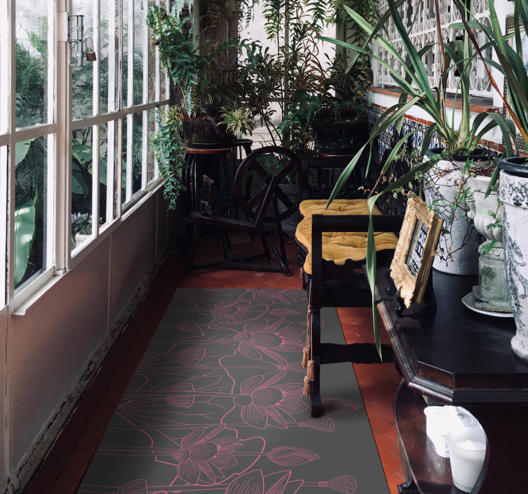 Alfombra vinílica gris y rosa de flor de loto - TenVinilo