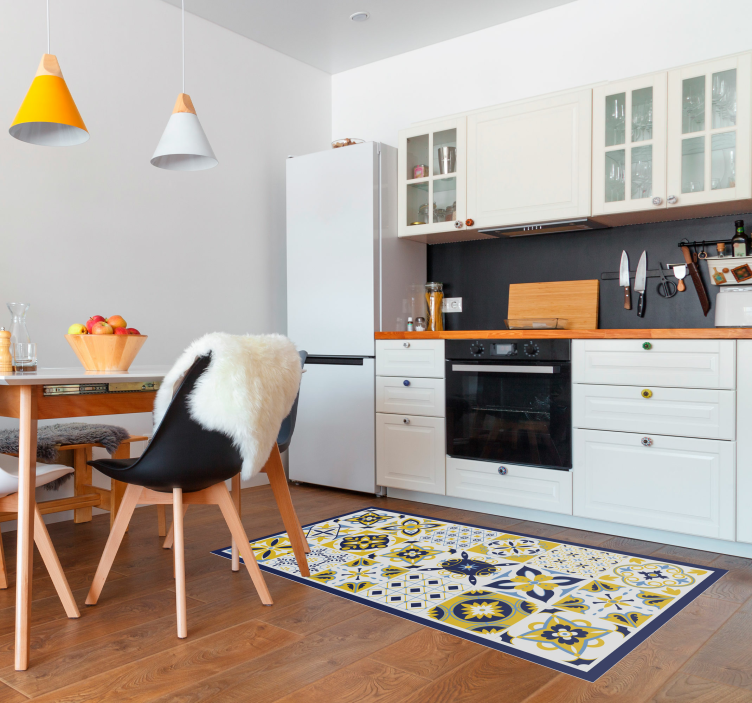 Alfombra hidráulica vinílica estilo portugués azul - TenVinilo