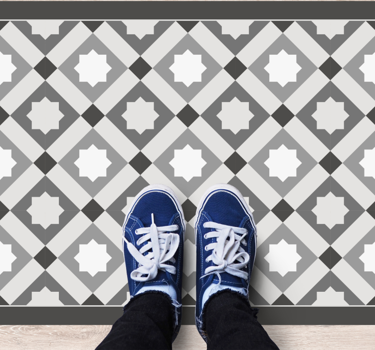 Alfombra vinílica hidráulica Patrón de estrellas geométricas gris - TenVinilo