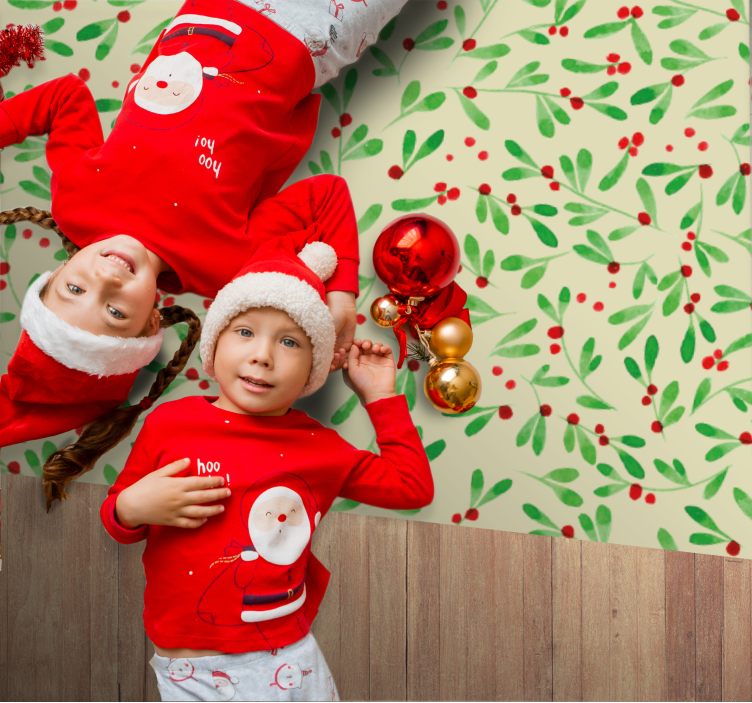 Alfombra vinílica navidad patrón de bayas navideñas - TenVinilo