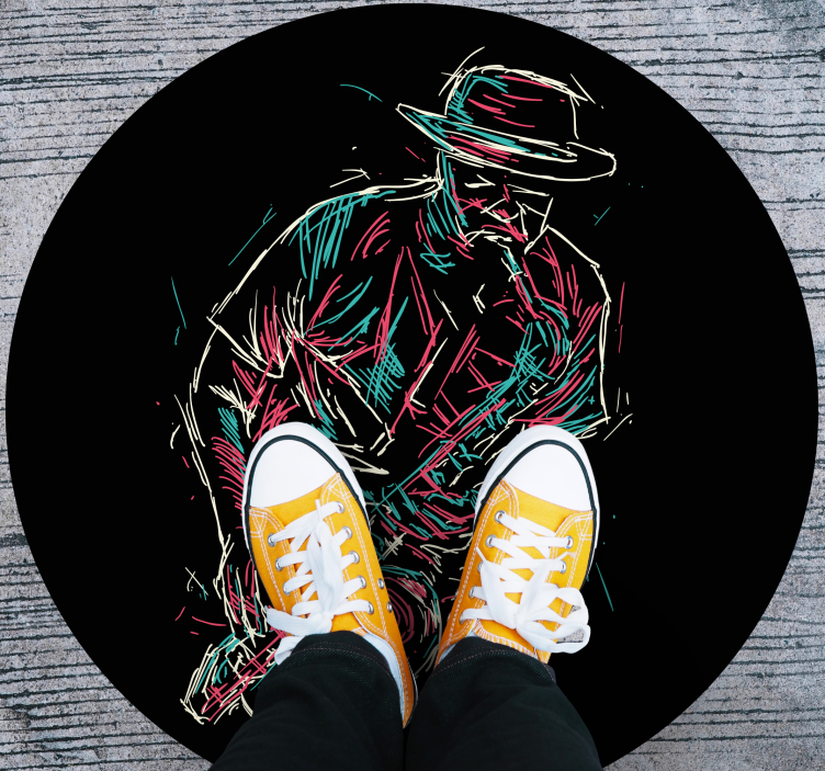 Alfombra vinílica salón Saxofonista de jazz abstracto - TenVinilo