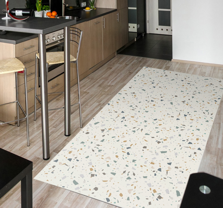Alfombra vinílica cocina textura Terrazzo blanca - TenVinilo