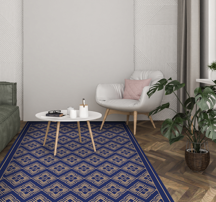 Alfombra vinílica vintage azul ornamental - TenVinilo