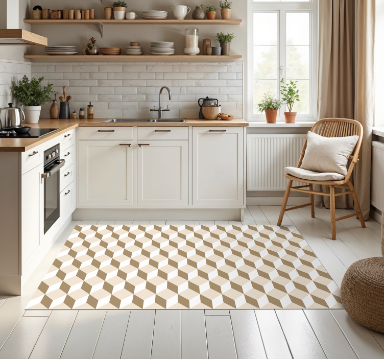 Alfombra vinilo cocina moderna cubos beige - TenVinilo