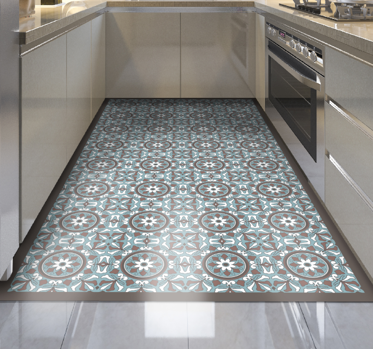 Alfombra vinilo cocina azulejos turquesa árabe - TenVinilo