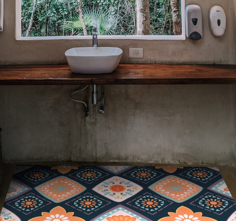 Alfombra vinílica baño azulejos abstractos coloridos - TenVinilo