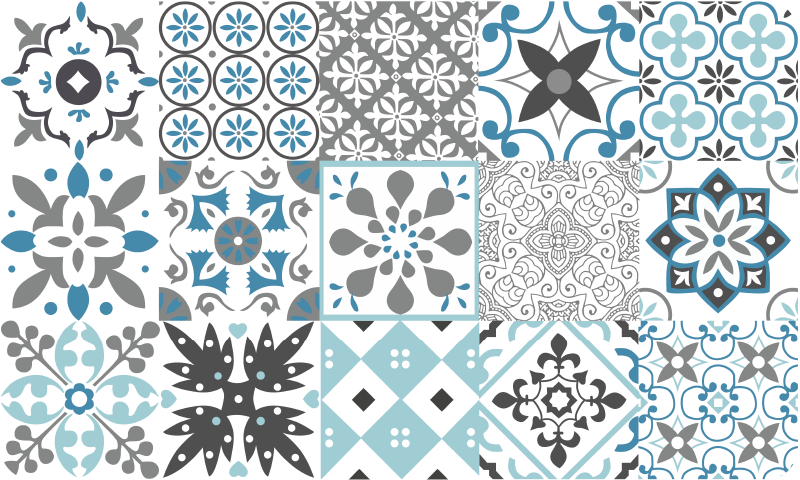 Alfombra vinílica cocina mosaico azul - TenVinilo