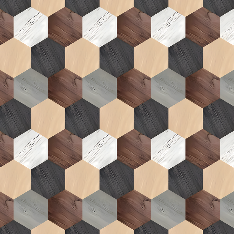 Alfombra vinílica cocina hexágonos de madera mezclada - TenVinilo