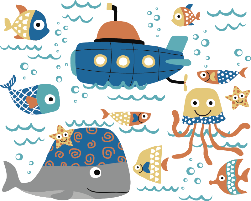 Alfombra vinílica de animales motivos marinos azules - TenVinilo