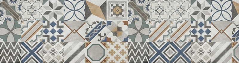 Alfombra vinílica cocina patchwork geométrico ecléctico - TenVinilo
