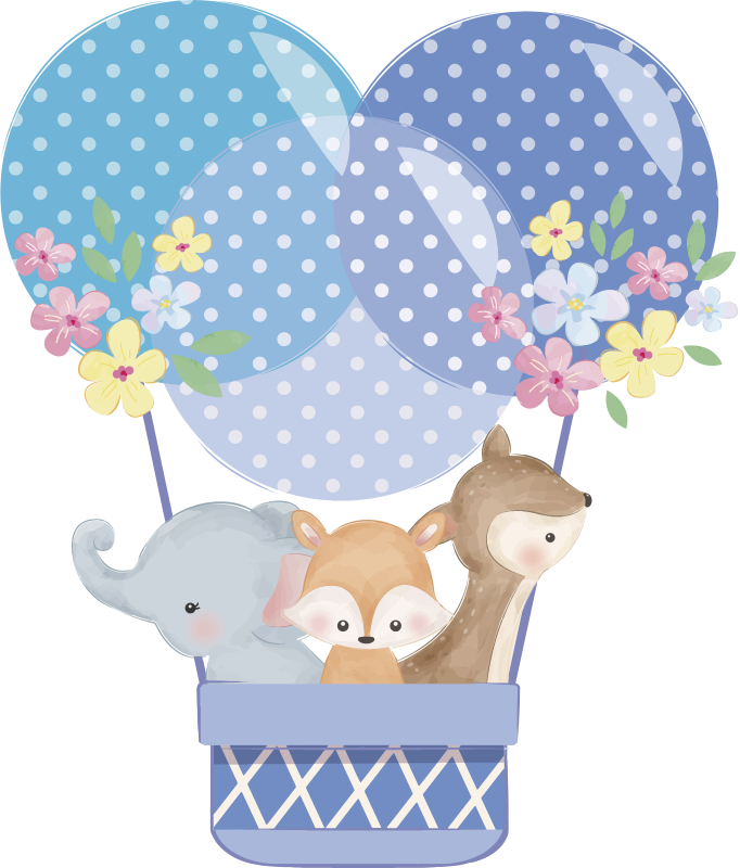 Alfombra vinílica de animales globo aerostático acuarela - TenVinilo