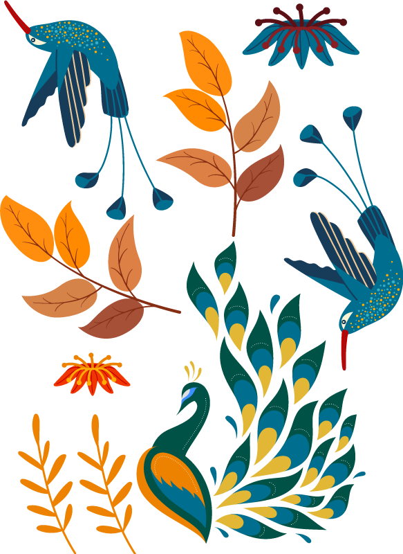 Alfombra vinílica de animales estilo tengango aves y plantas - TenVinilo