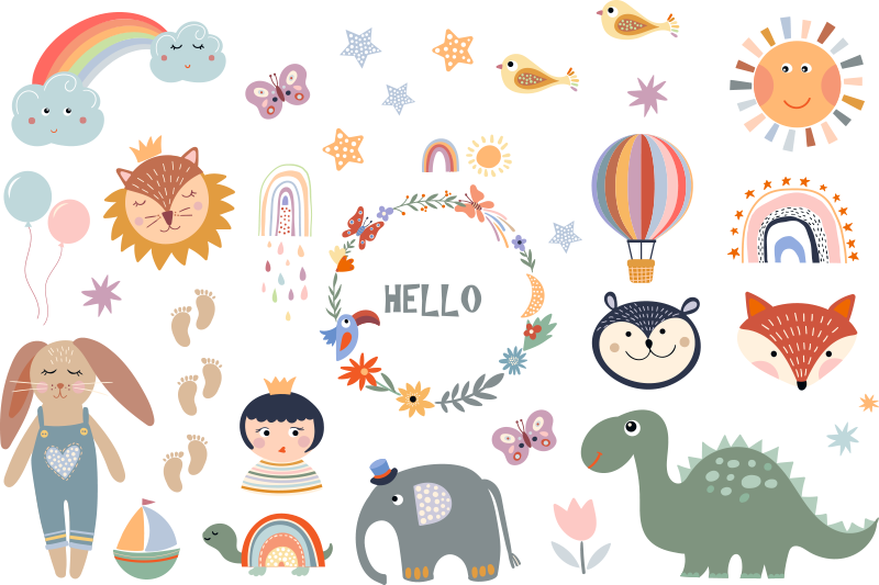 Alfombra vinílica de animales elemento floral infantil - TenVinilo