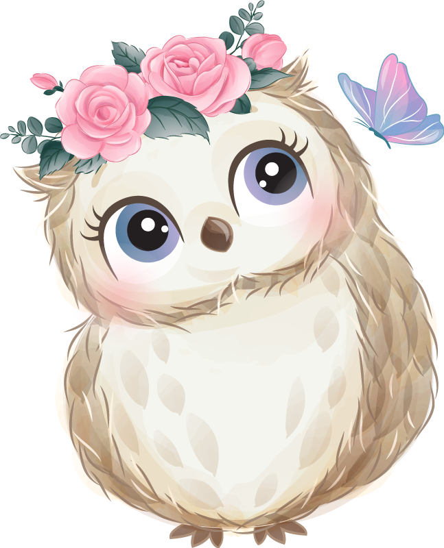 Alfombra vinílica de animales búho bebé y flores - TenVinilo