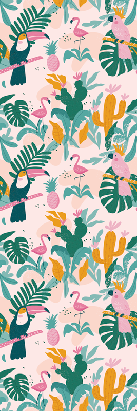 Alfombra vinílica de animales aves verdes y hojas - TenVinilo