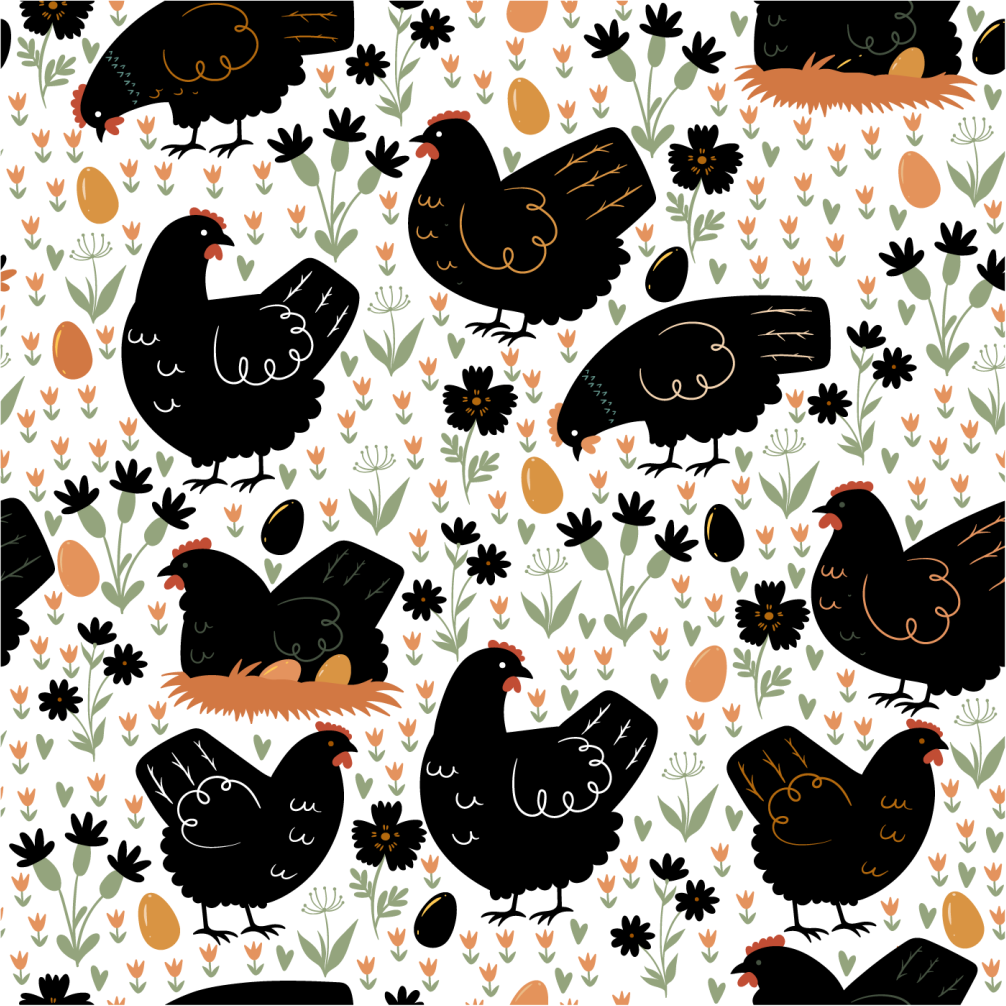 Alfombra vinílica de animales gallinas blancas y negras - TenVinilo