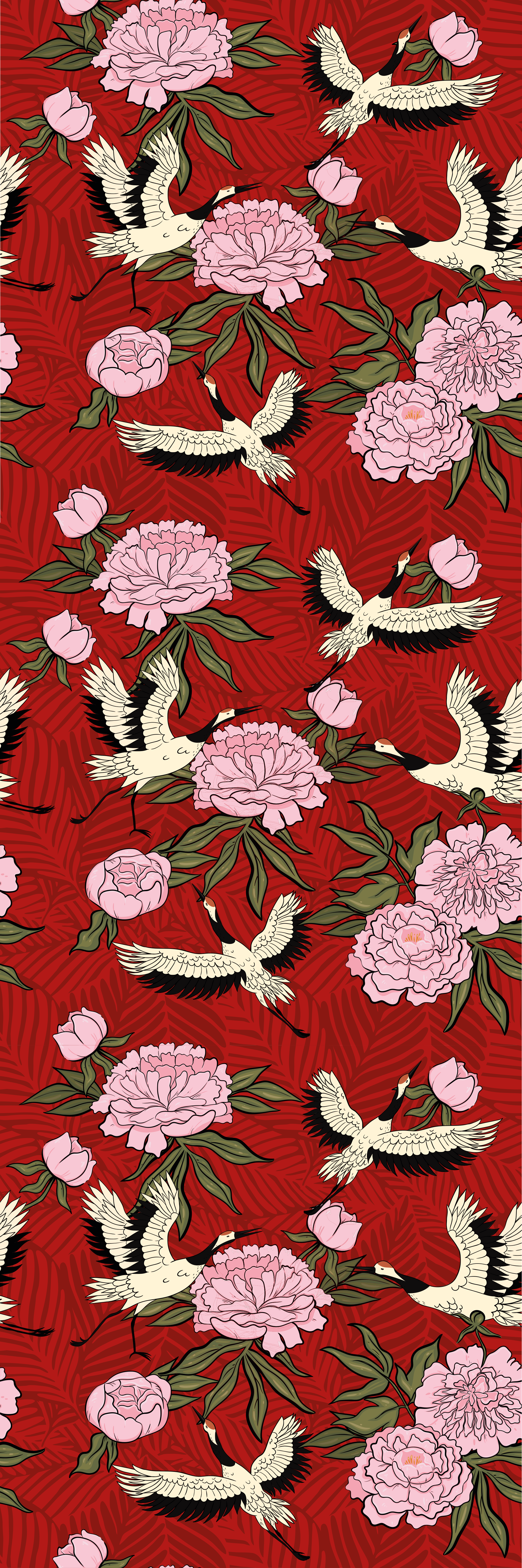 Alfombra vinílica de animales aves blancas sobre rojo - TenVinilo