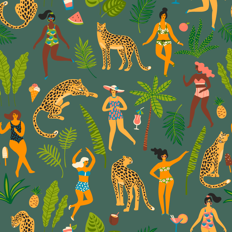 Alfombra vinílica de animales fondo de mujeres y leopardo - TenVinilo